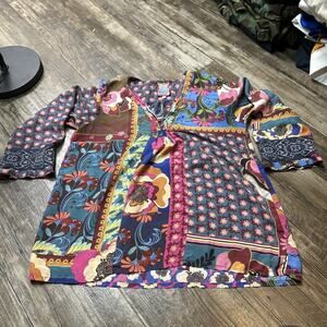 Pre-Owned Johnny Was White Size Medium Embroidered Long Sleeve Blouse